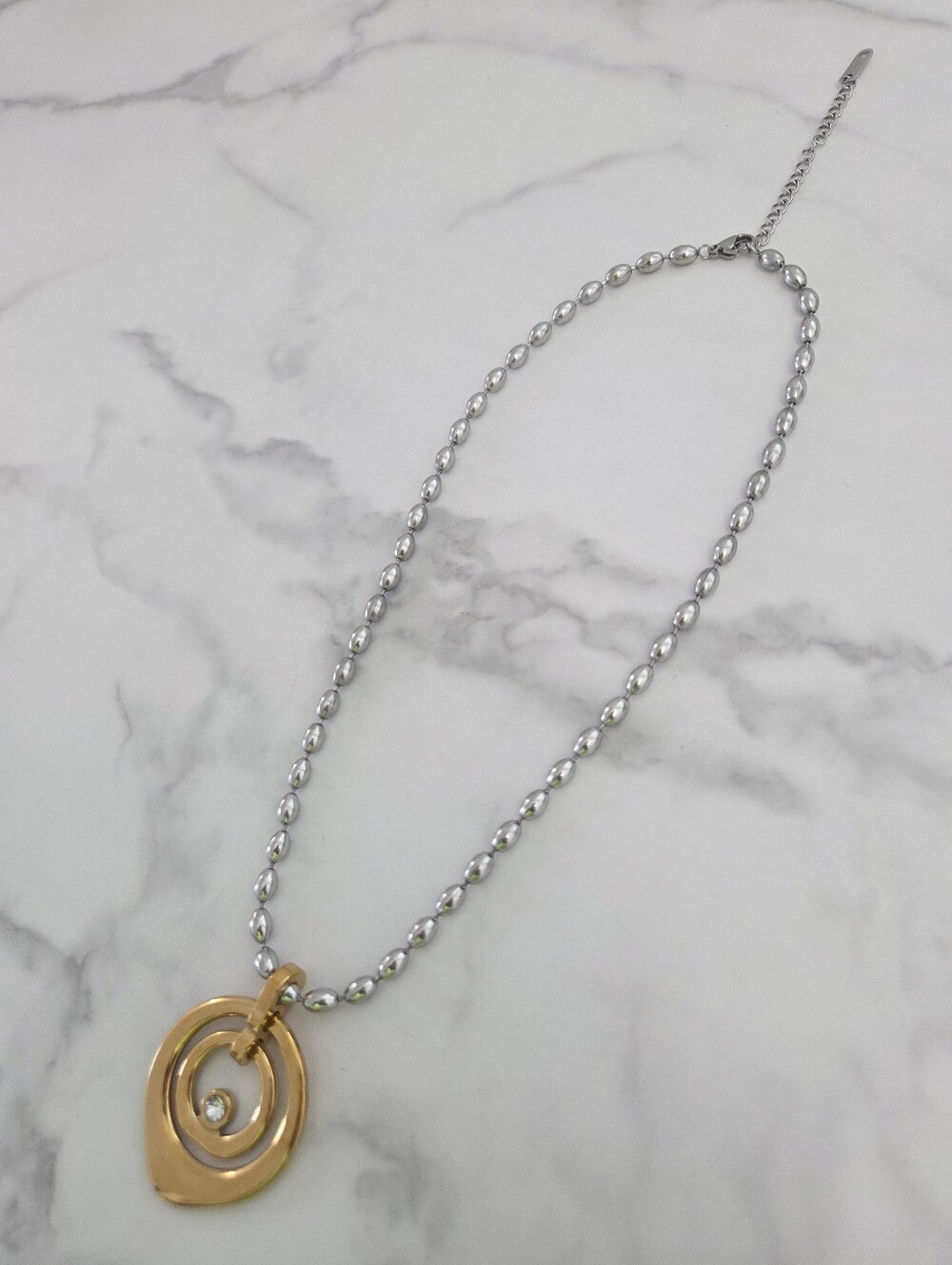 ​Gold & Silver Spiral Circle Pendant Necklace Clear Rhinestone - Picture 3 of 13